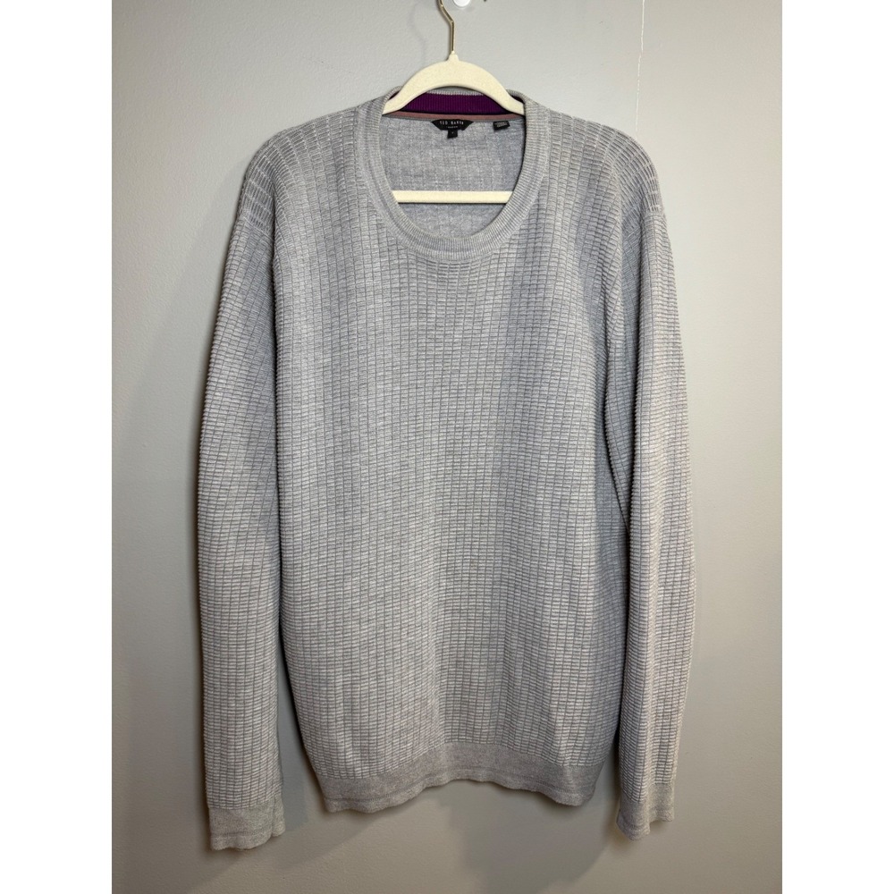 TED BAKER London Mens Sweater Size 7 Grey Textured Crew Neck Long Sleeve